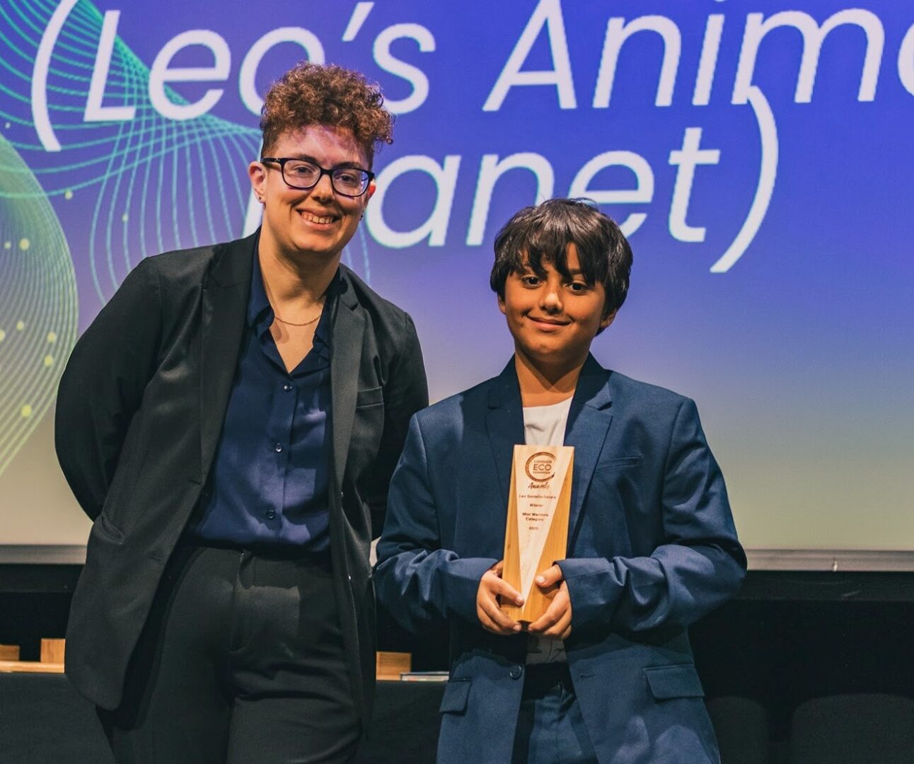 Born Free Junior Ambassador Leo receiving his award on stage